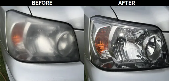 Before and after headlight restoration close-up